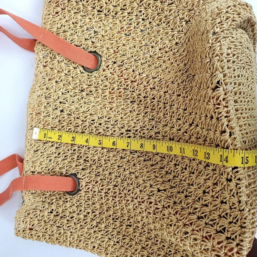 Kirra Paper Straw Tote XLarge‎ Tan Boho Bag Canvas Coral Strap Beach Travel